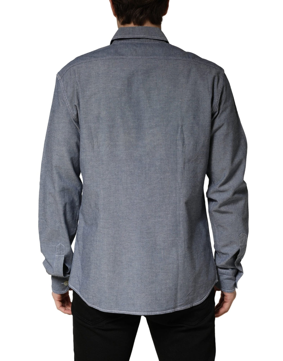 AGLINI Dark Blue Slim Fit Collared Long Sleeve Denim Shirt - RIMODA