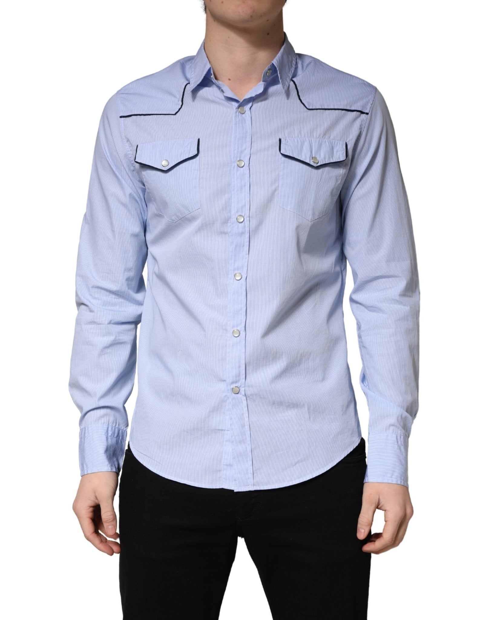 AGLINI Light Blue Slim Fit Collared Long Sleeve Casual Shirt - RIMODA