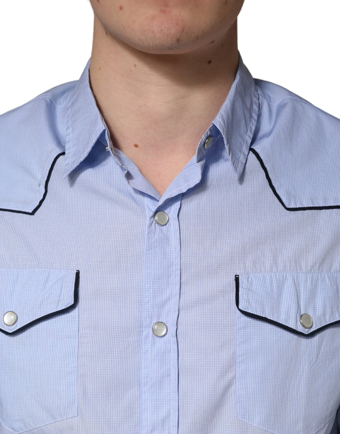 AGLINI Light Blue Slim Fit Collared Long Sleeve Casual Shirt - RIMODA