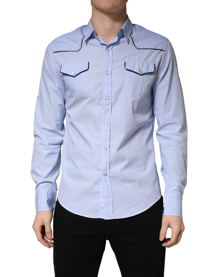 AGLINI Light Blue Slim Fit Collared Long Sleeve Casual Shirt - RIMODA
