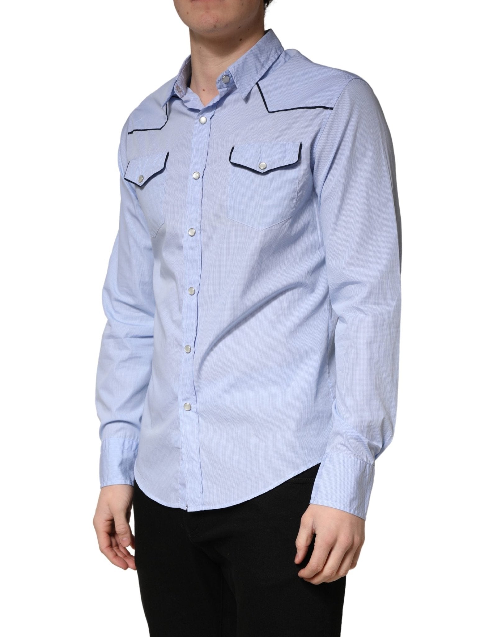 AGLINI Light Blue Slim Fit Collared Long Sleeve Casual Shirt - RIMODA