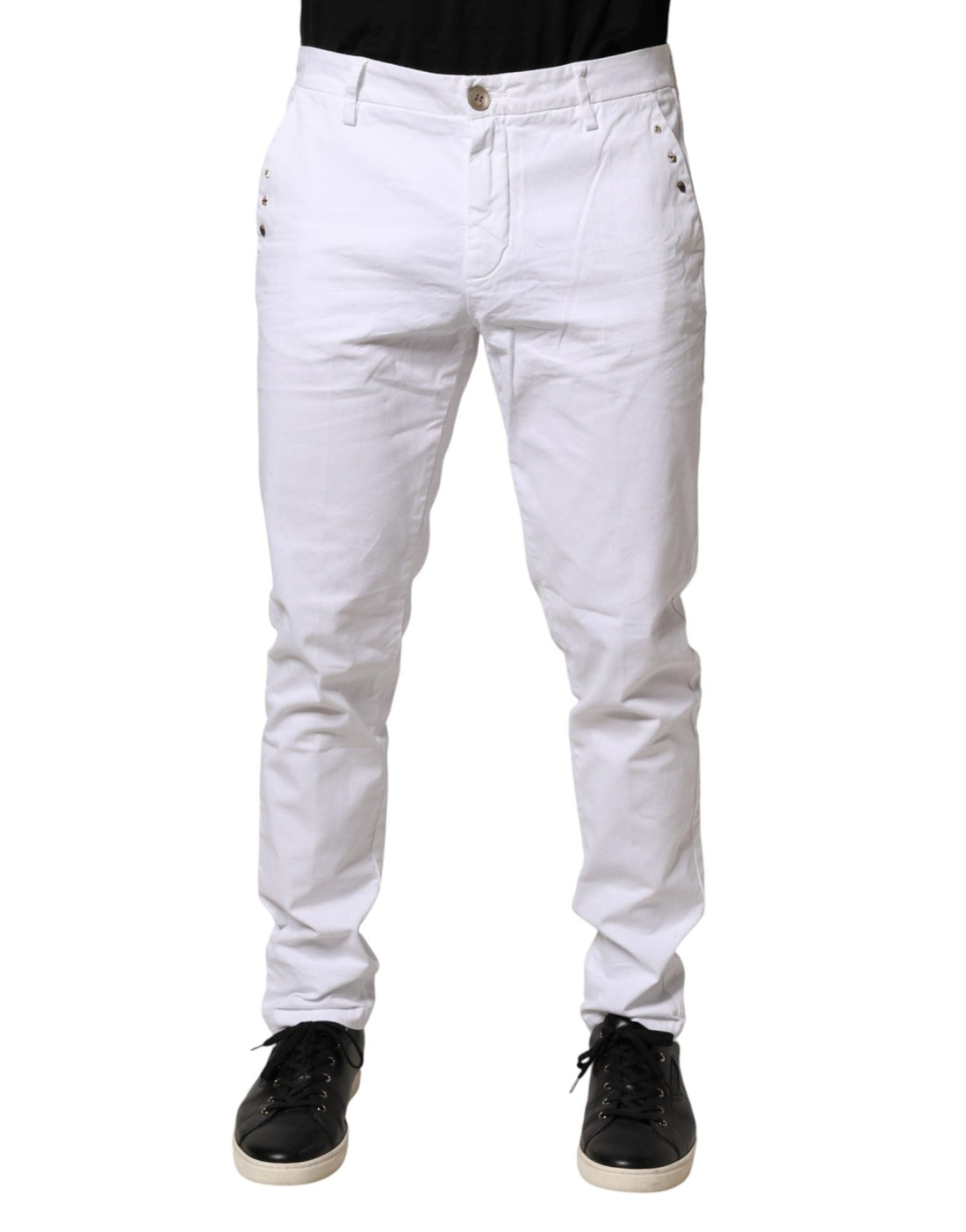 AGLINI White Skinny Fit Mid Waist Men Chino Trouser Pants - RIMODA