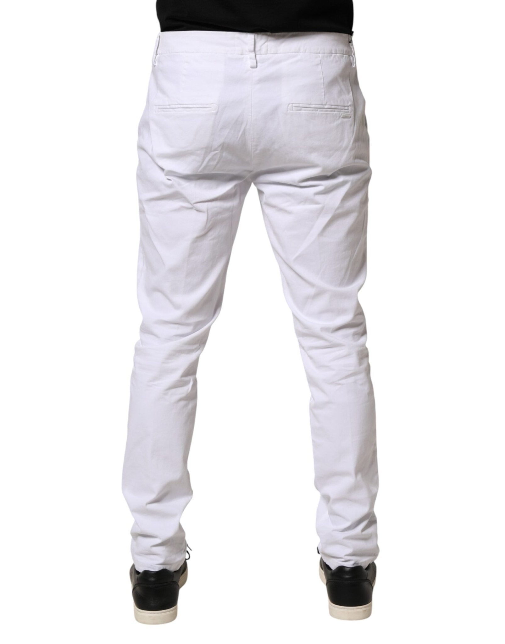 AGLINI White Skinny Fit Mid Waist Men Chino Trouser Pants - RIMODA