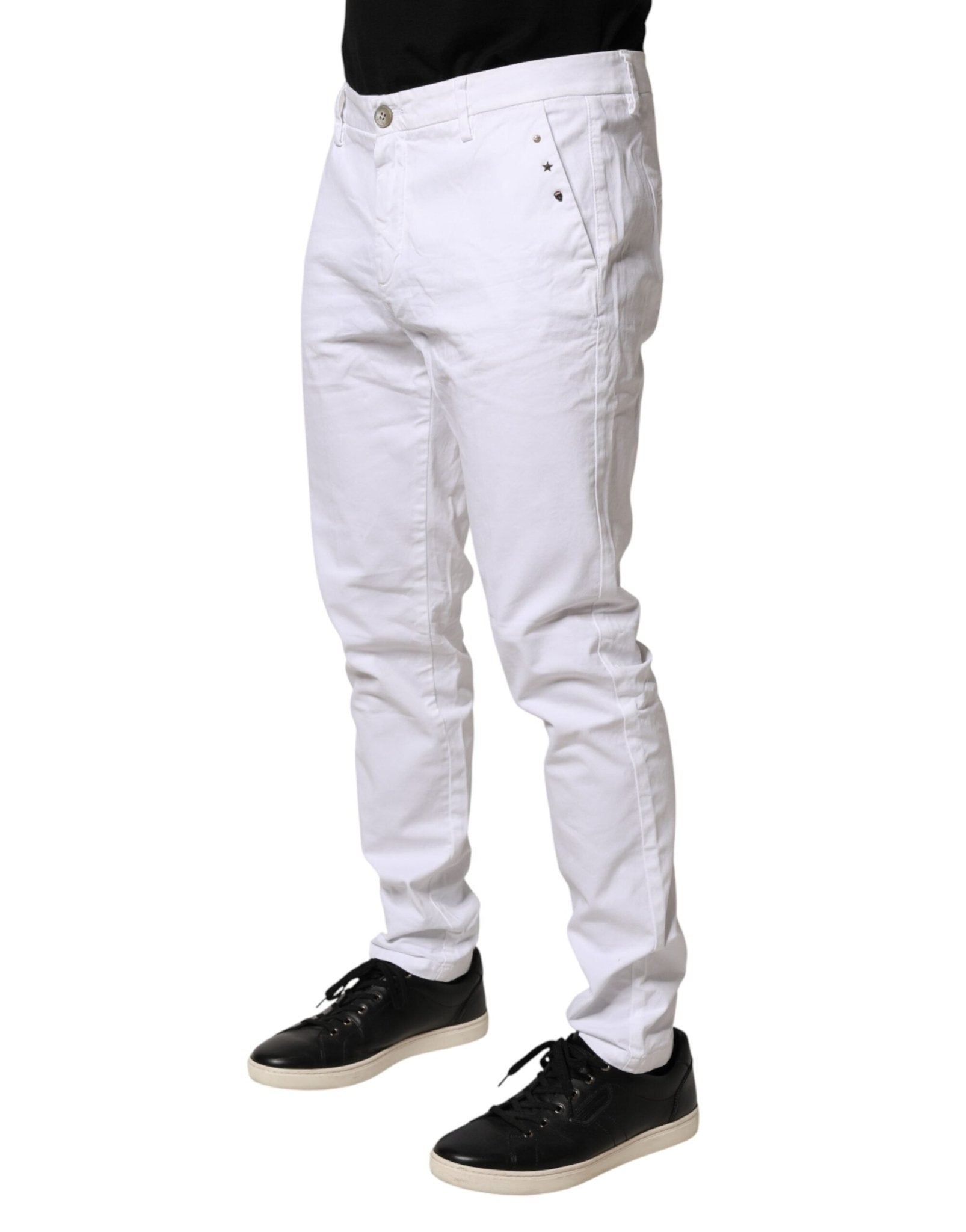AGLINI White Skinny Fit Mid Waist Men Chino Trouser Pants - RIMODA