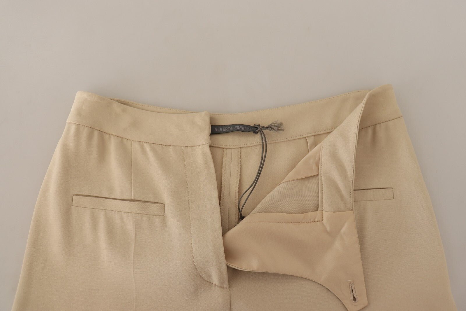 Alberta Ferretti Beige Viscose High Waist Flared Dress Trouser Pants - RIMODA