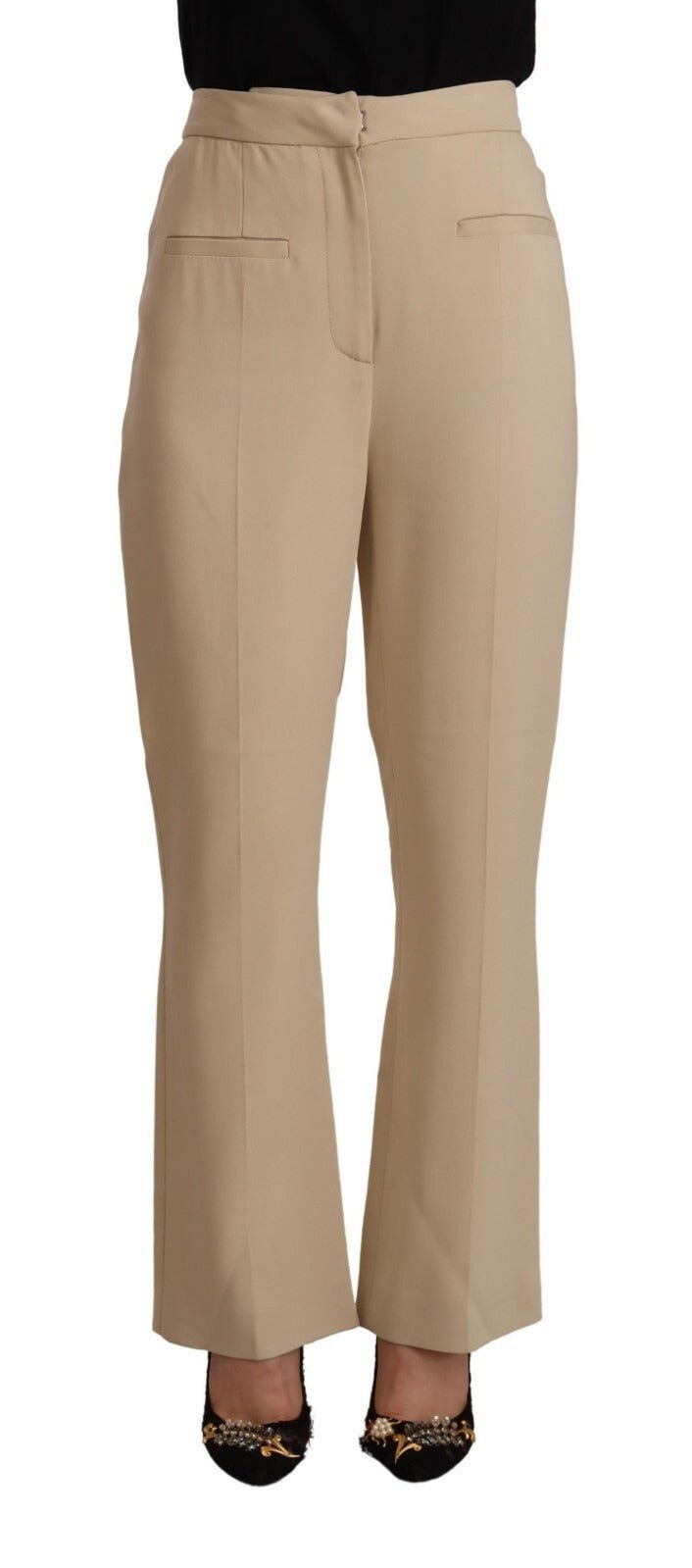 Alberta Ferretti Beige Viscose High Waist Flared Dress Trouser Pants - RIMODA