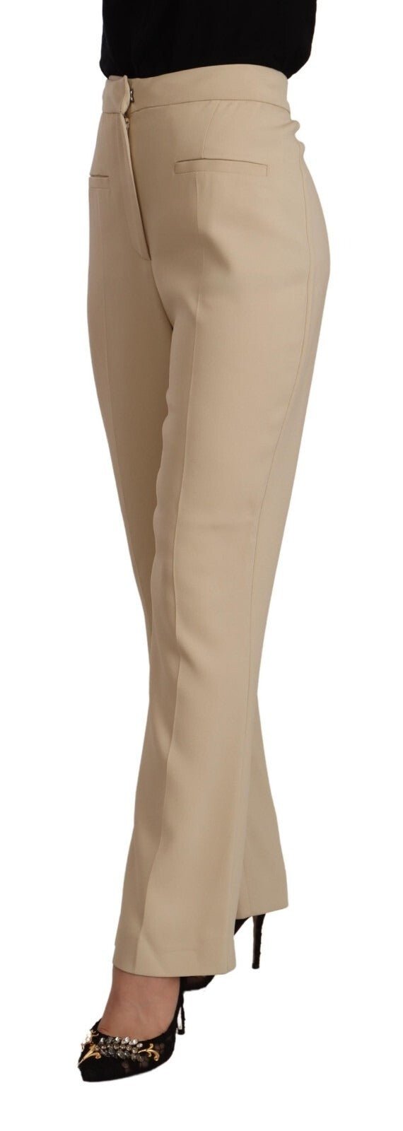 Alberta Ferretti Beige Viscose High Waist Flared Dress Trouser Pants - RIMODA