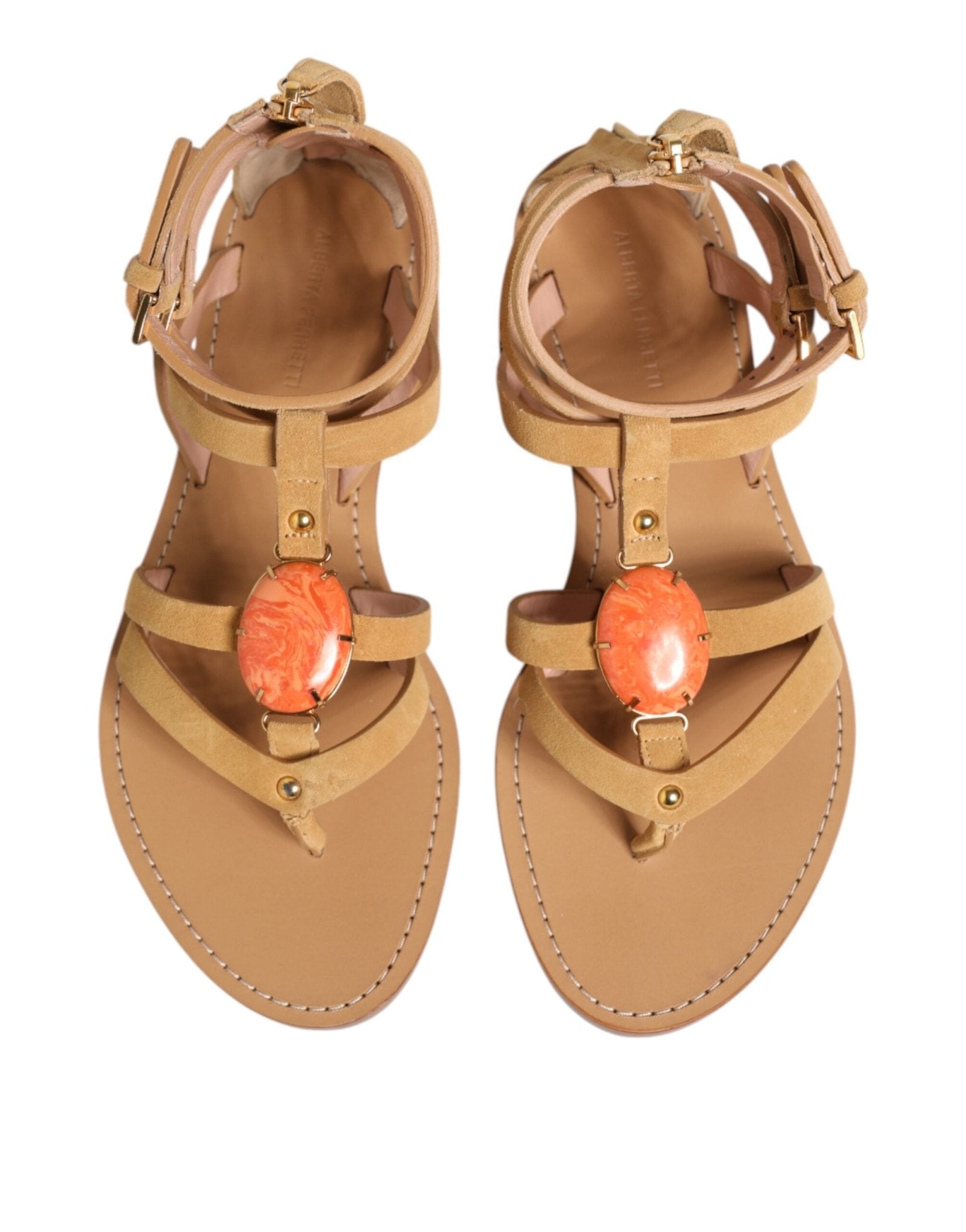 Alberta Ferretti Brown Flip Flops Zipper Ankle Strap Shoes - RIMODA