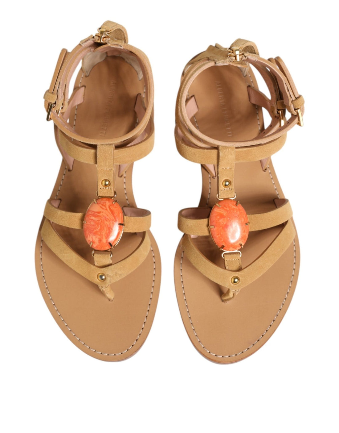 Alberta Ferretti Brown Flip Flops Zipper Ankle Strap Shoes - RIMODA
