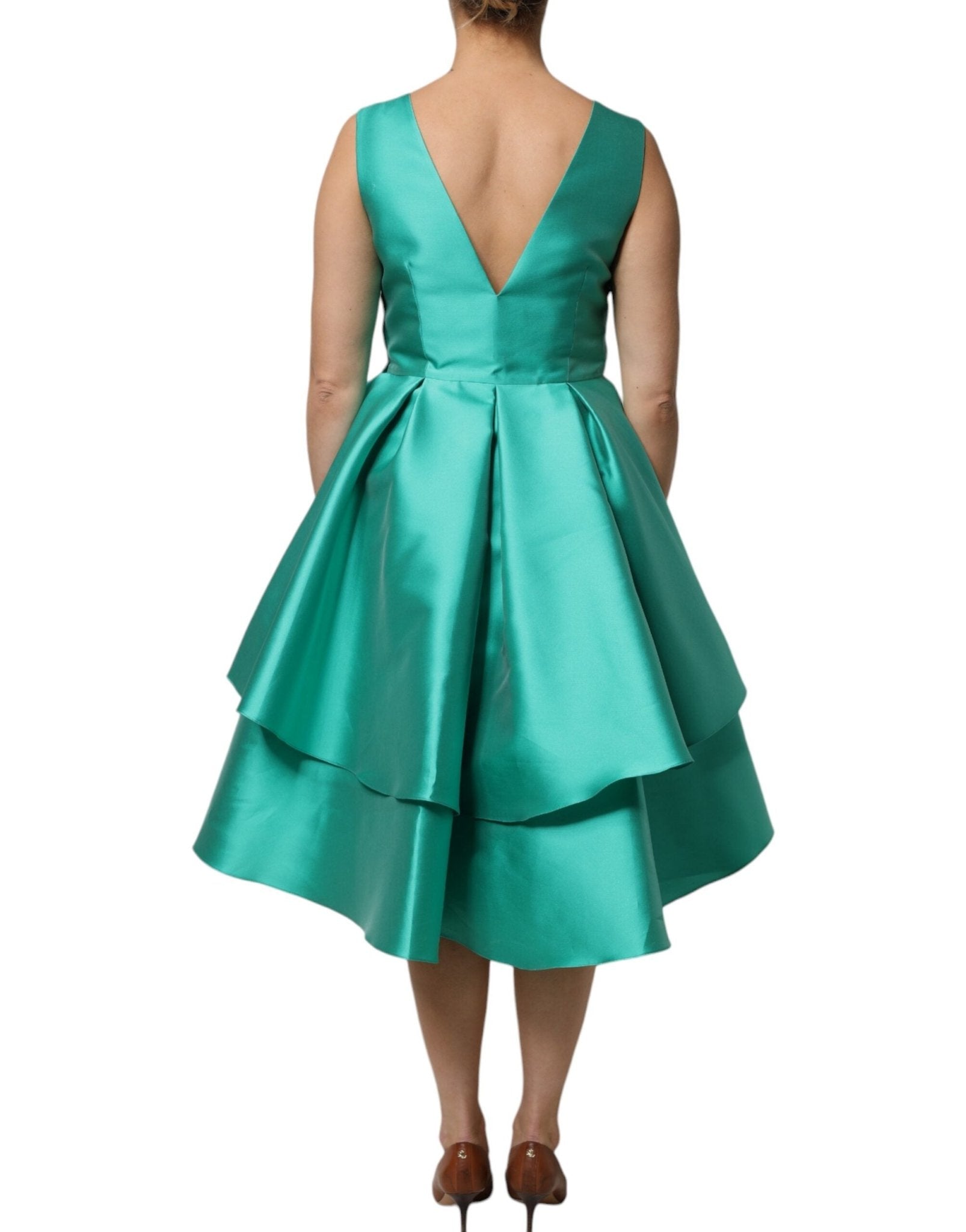 Alberta Ferretti Green Satin Polyester Sleeveless V-neck Layered Dress - RIMODA