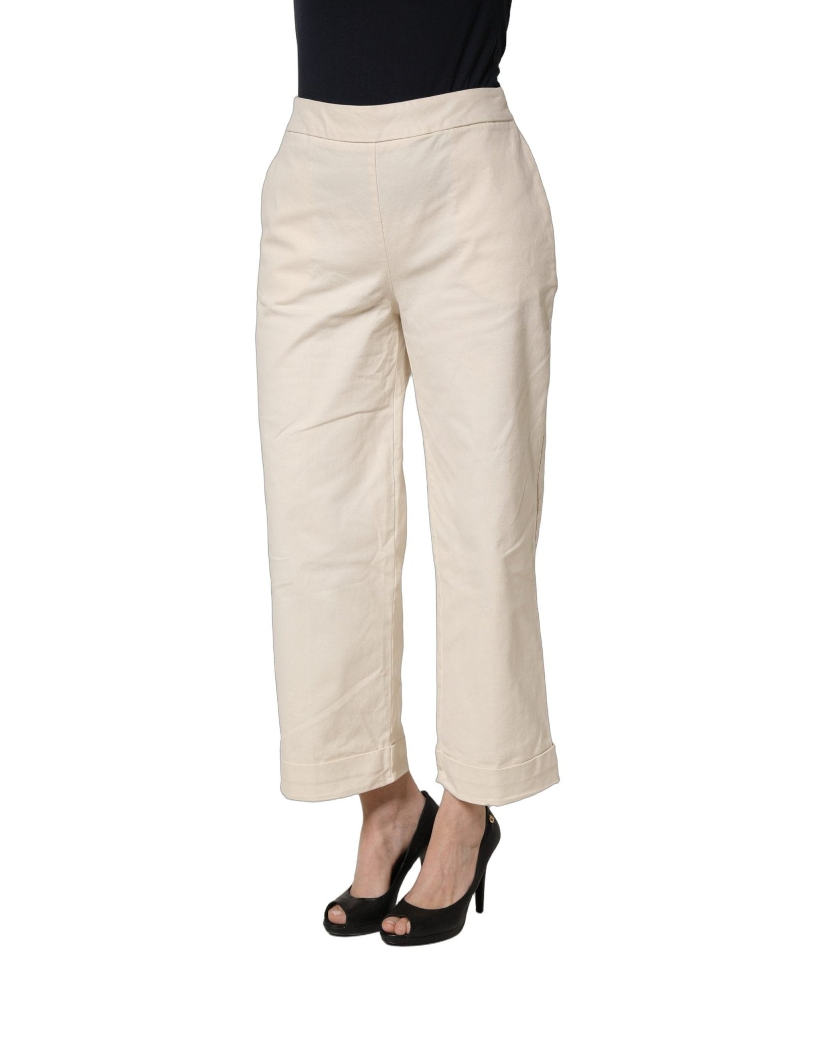 Alpha Studio Beige High Waist Straight Capri Cropped Trouser Pants - RIMODA