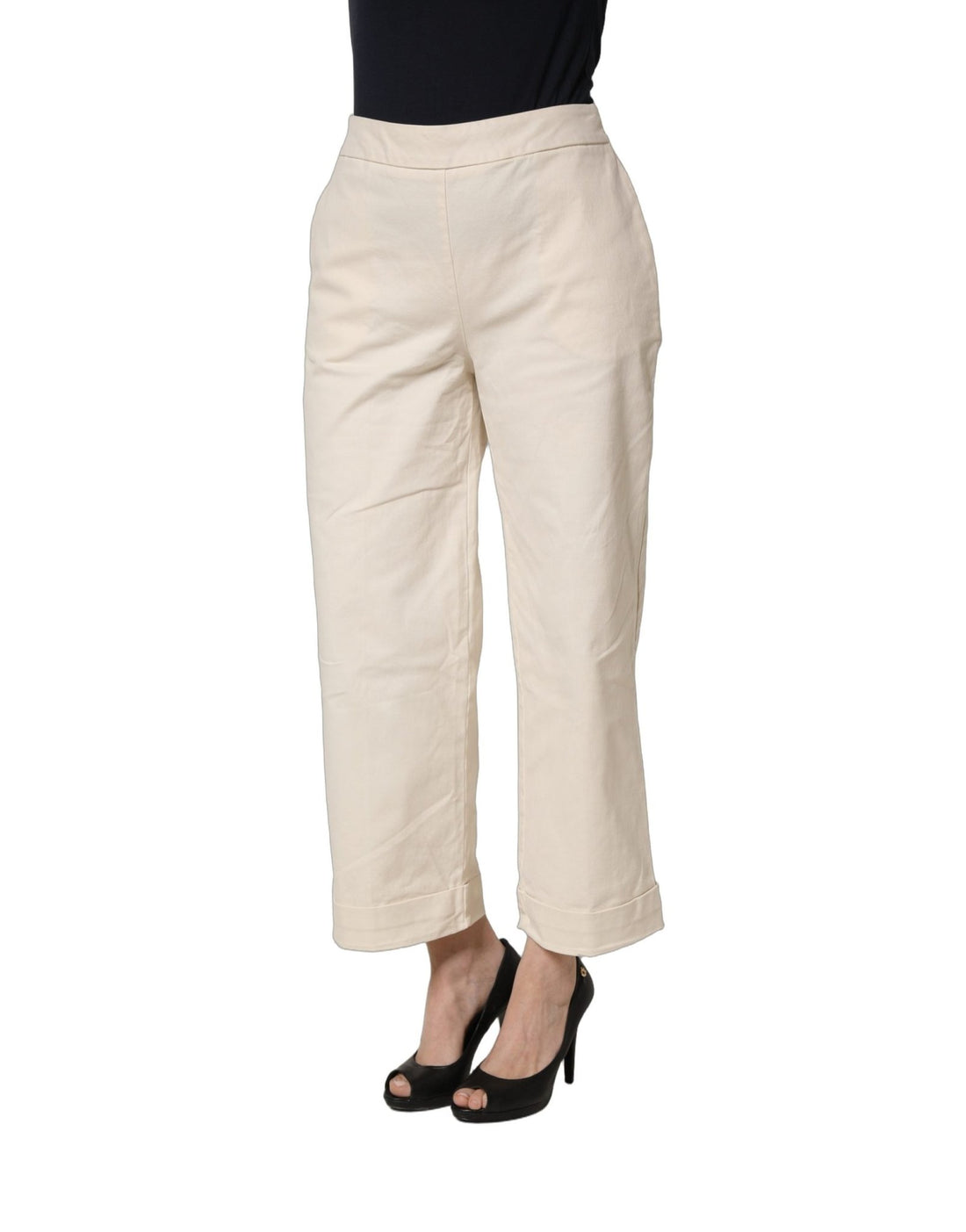 Alpha Studio Beige High Waist Straight Capri Cropped Trouser Pants - RIMODA
