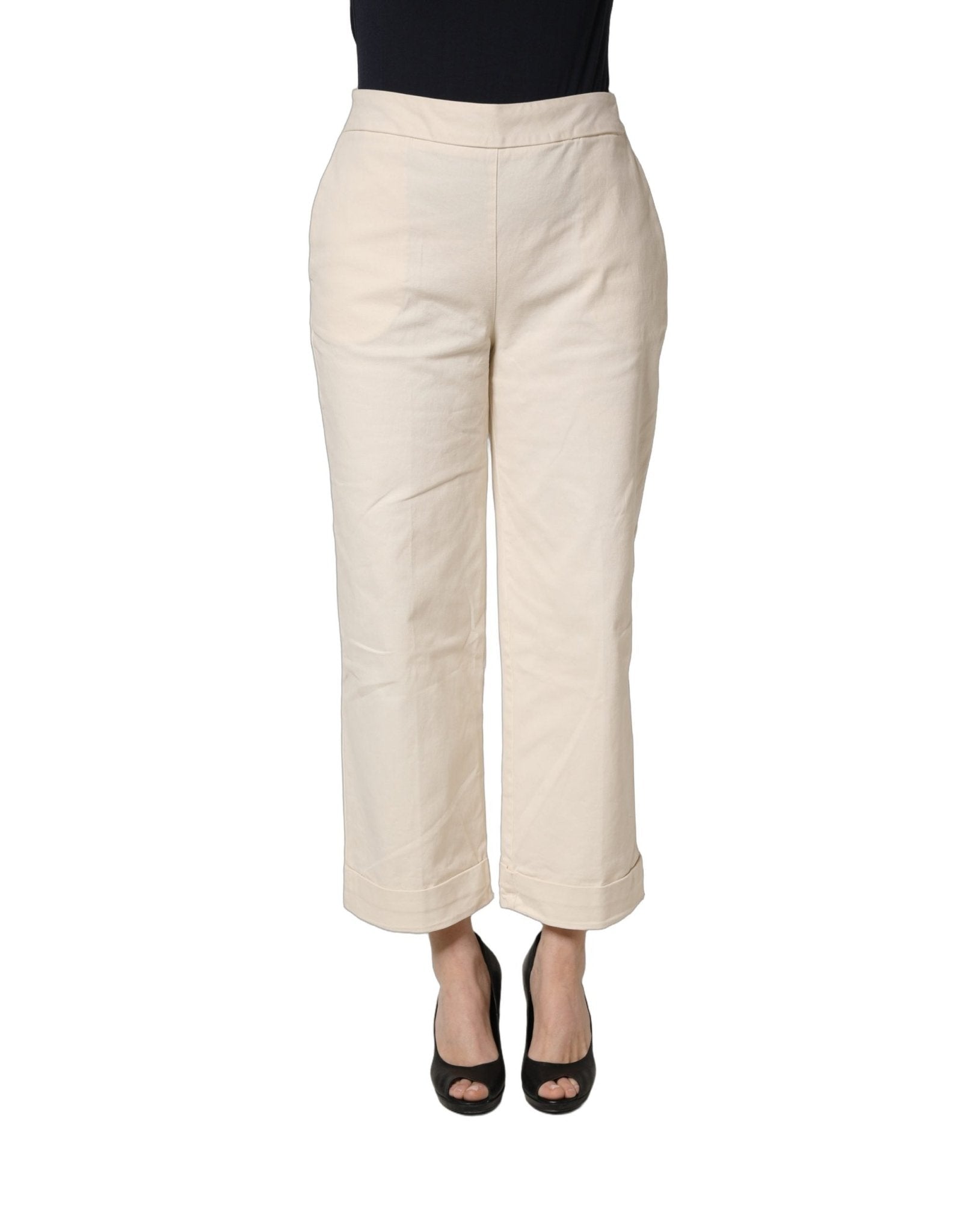 Alpha Studio Beige High Waist Straight Capri Cropped Trouser Pants - RIMODA