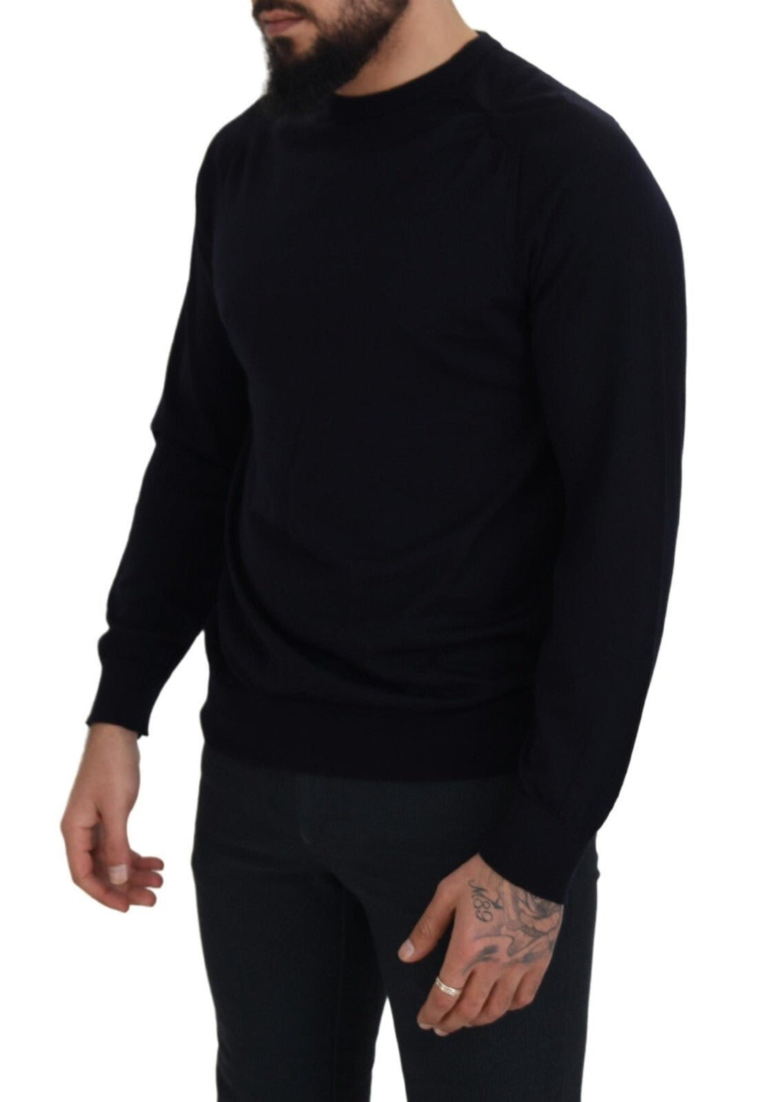 Alpha Studio Black Wool Crewneck Pullover Sweatshirt Sweater - RIMODA