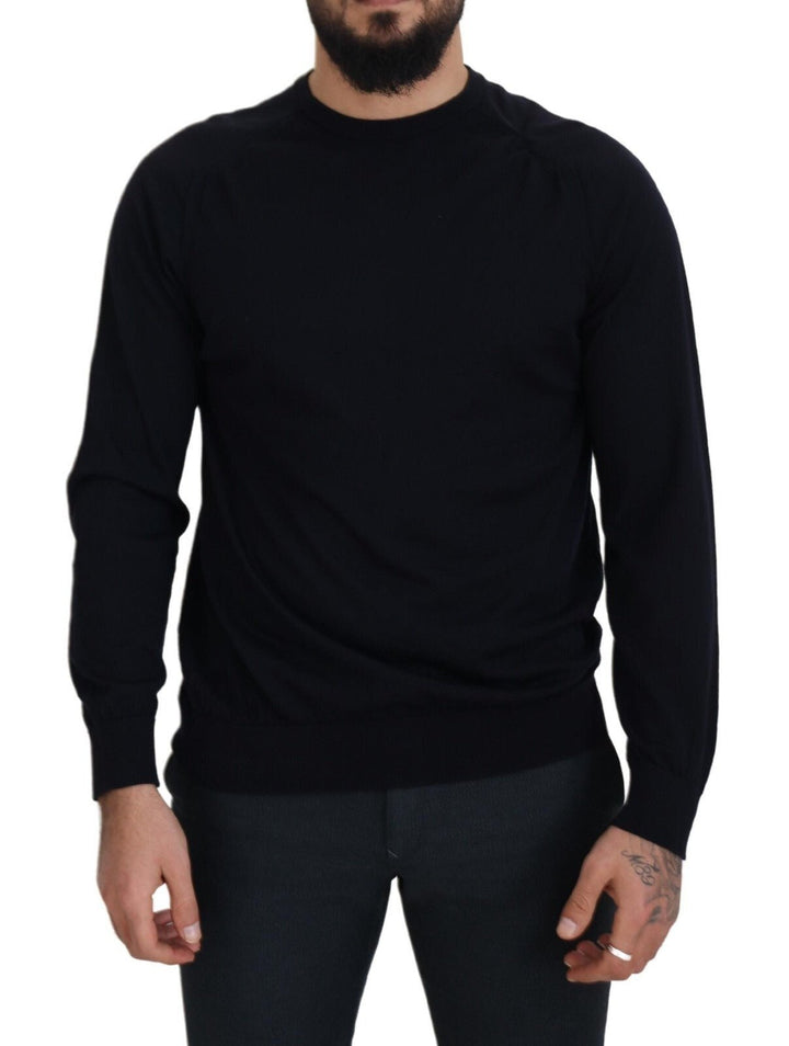 Alpha Studio Black Wool Crewneck Pullover Sweatshirt Sweater - RIMODA