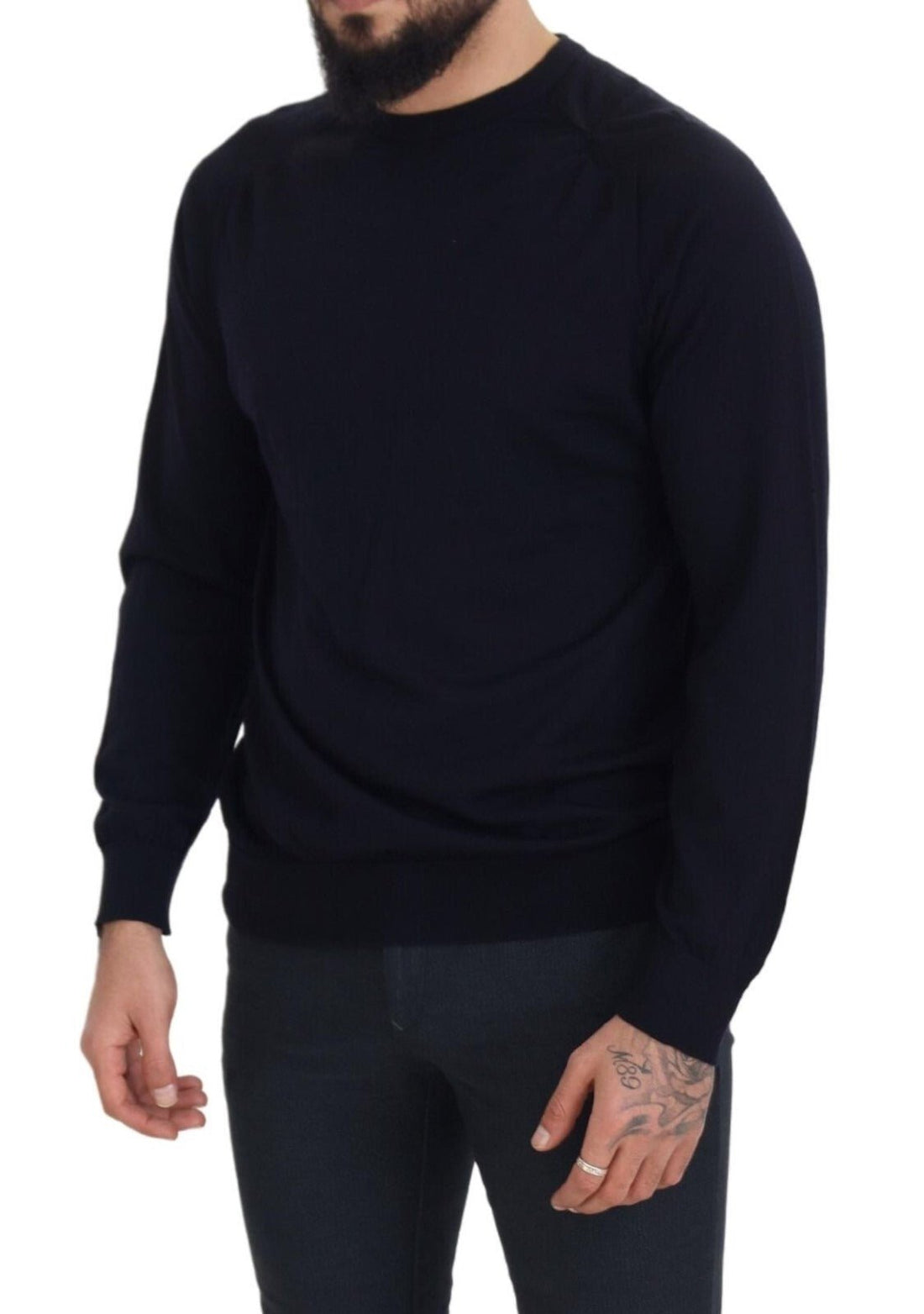 Alpha Studio Black Wool Crewneck Pullover Sweatshirt Sweater - RIMODA