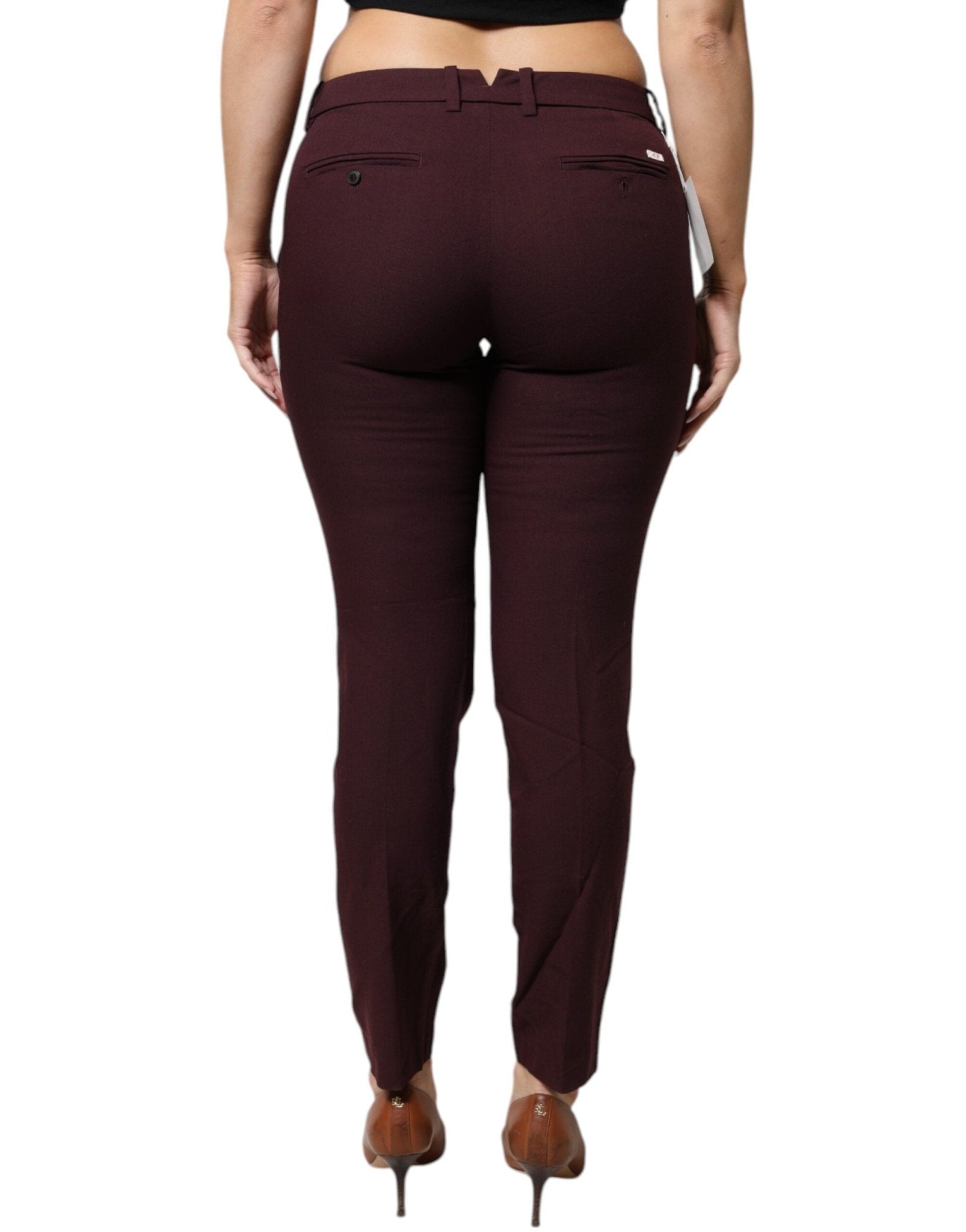 Aniye By Maroon Mid Waist Tapered Skinny Dress Pants - RIMODA