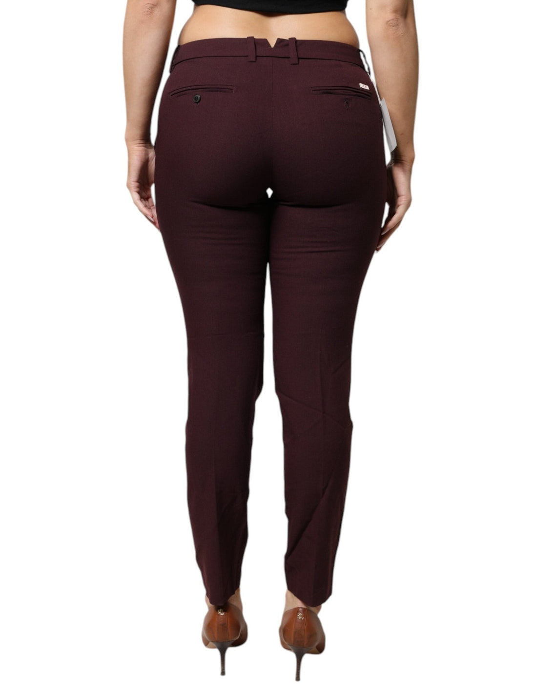 Aniye By Maroon Mid Waist Tapered Skinny Dress Pants - RIMODA