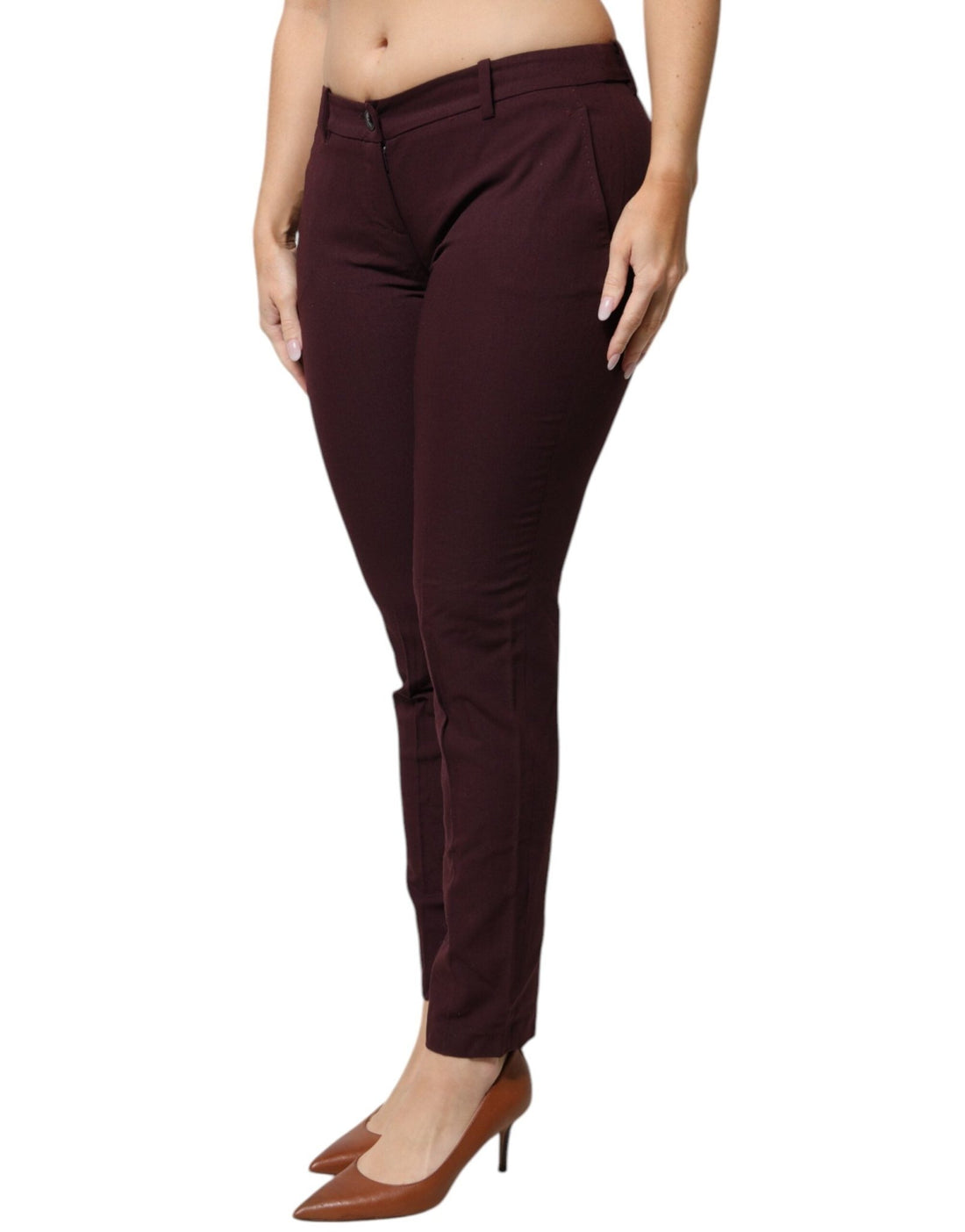 Aniye By Maroon Mid Waist Tapered Skinny Dress Pants - RIMODA