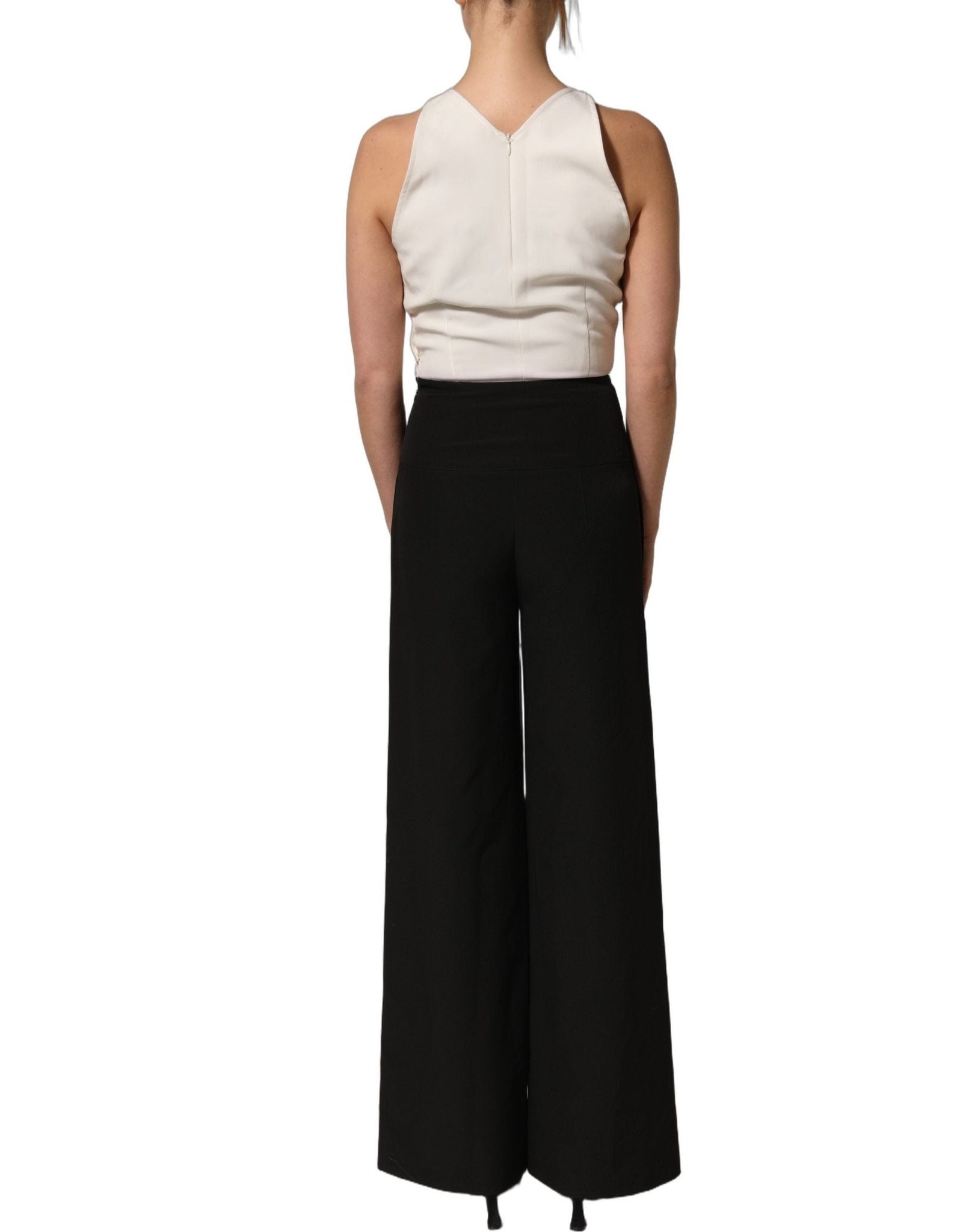 Atos Lombardini White Black Plunging Neck Sleeveless Bodysuit Dress - RIMODA