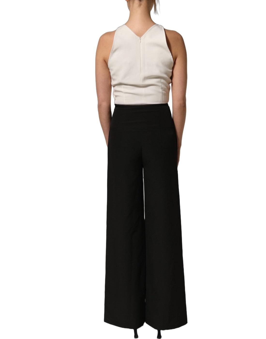 Atos Lombardini White Black Plunging Neck Sleeveless Bodysuit Dress - RIMODA