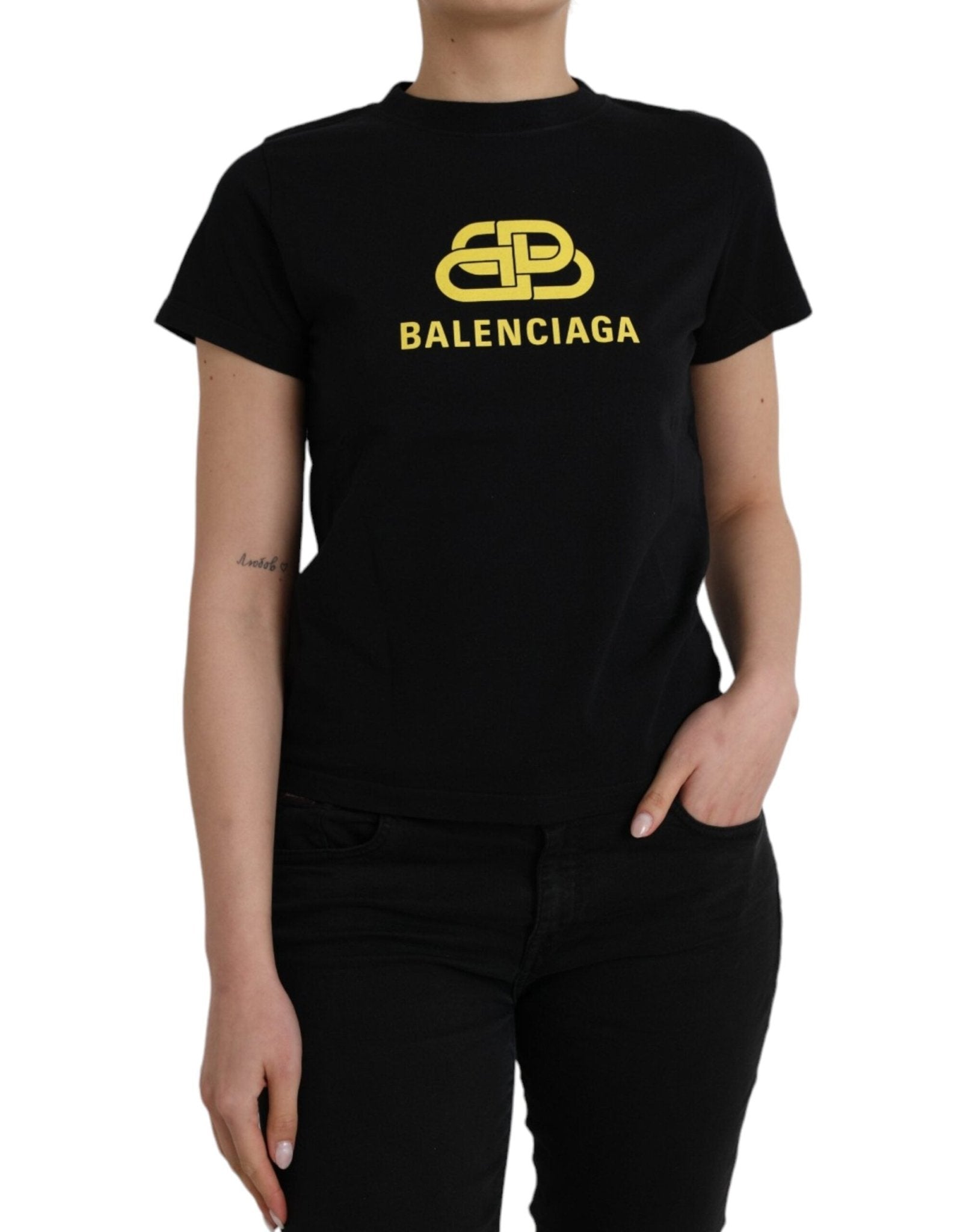 Balenciaga Black Cotton Logo Crew Neck Short Sleeves T-shirt - RIMODA