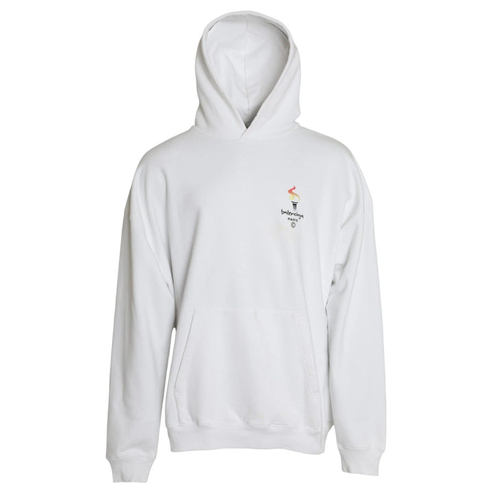 Balenciaga White Cotton Hooded Pullover OVERSIZE Sweater - RIMODA