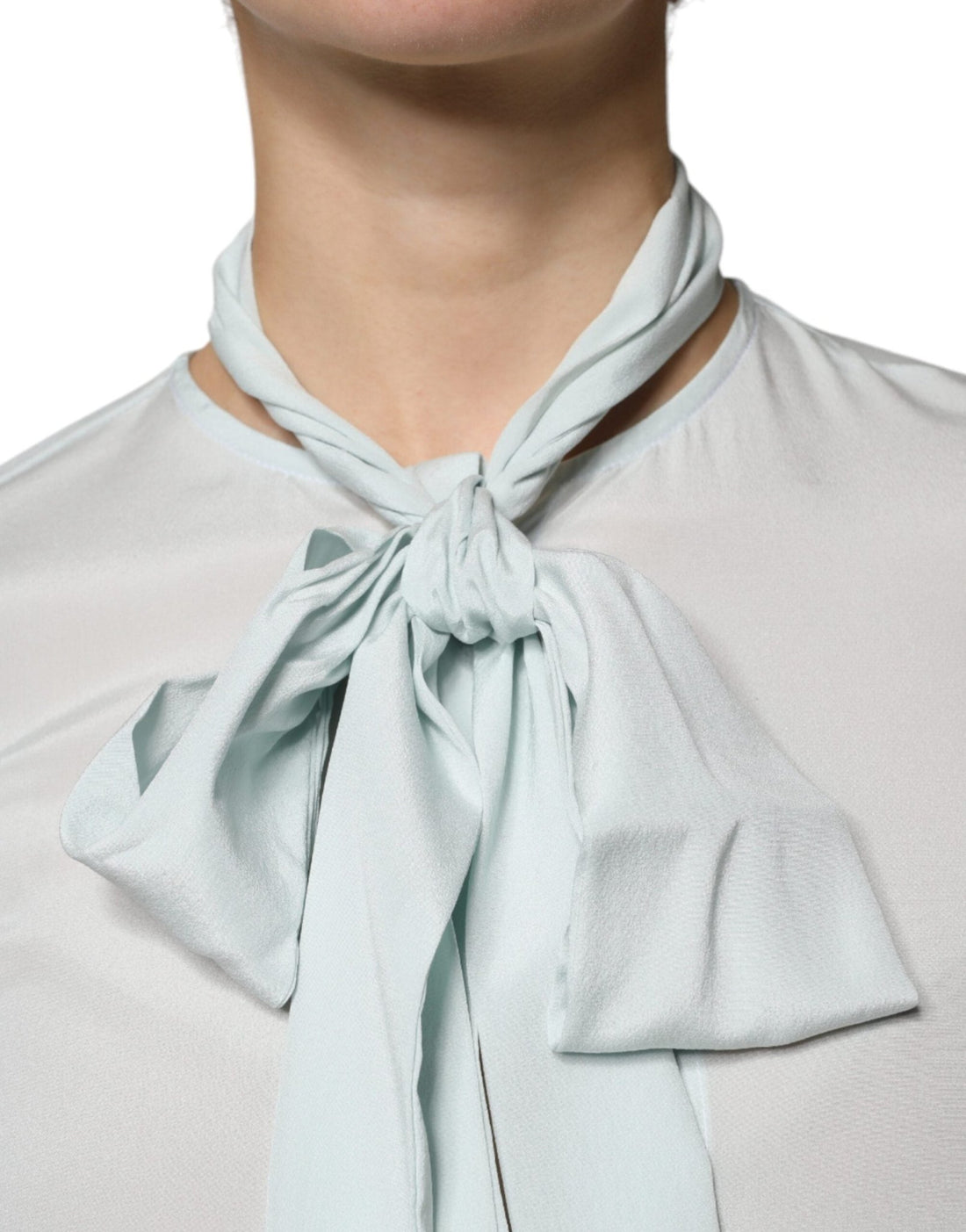 Ballantyne Light Blue Silk Ascot Collared Long Sleeves Top - RIMODA
