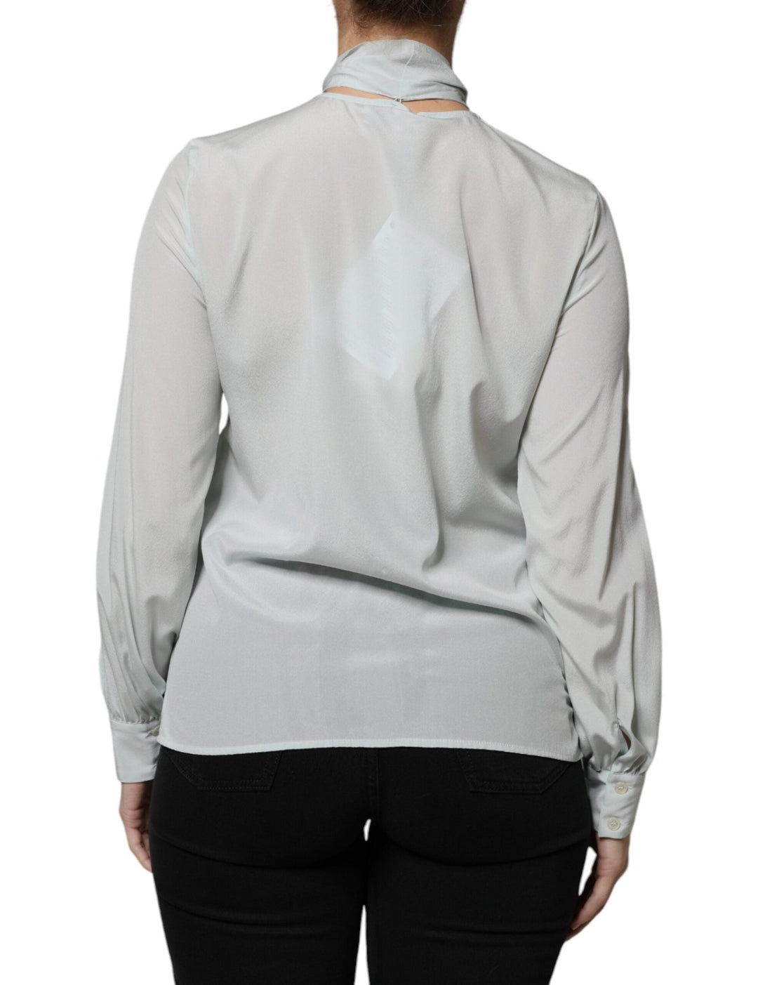 Ballantyne Light Blue Silk Ascot Collared Long Sleeves Top - RIMODA