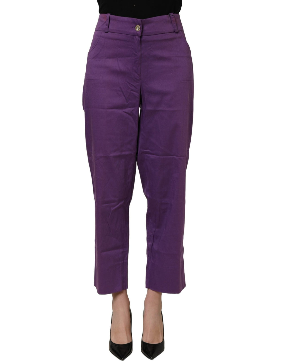 BENCIVENGA Violet Cotton Stretch High Waist Cropped Trouser Pants - RIMODA