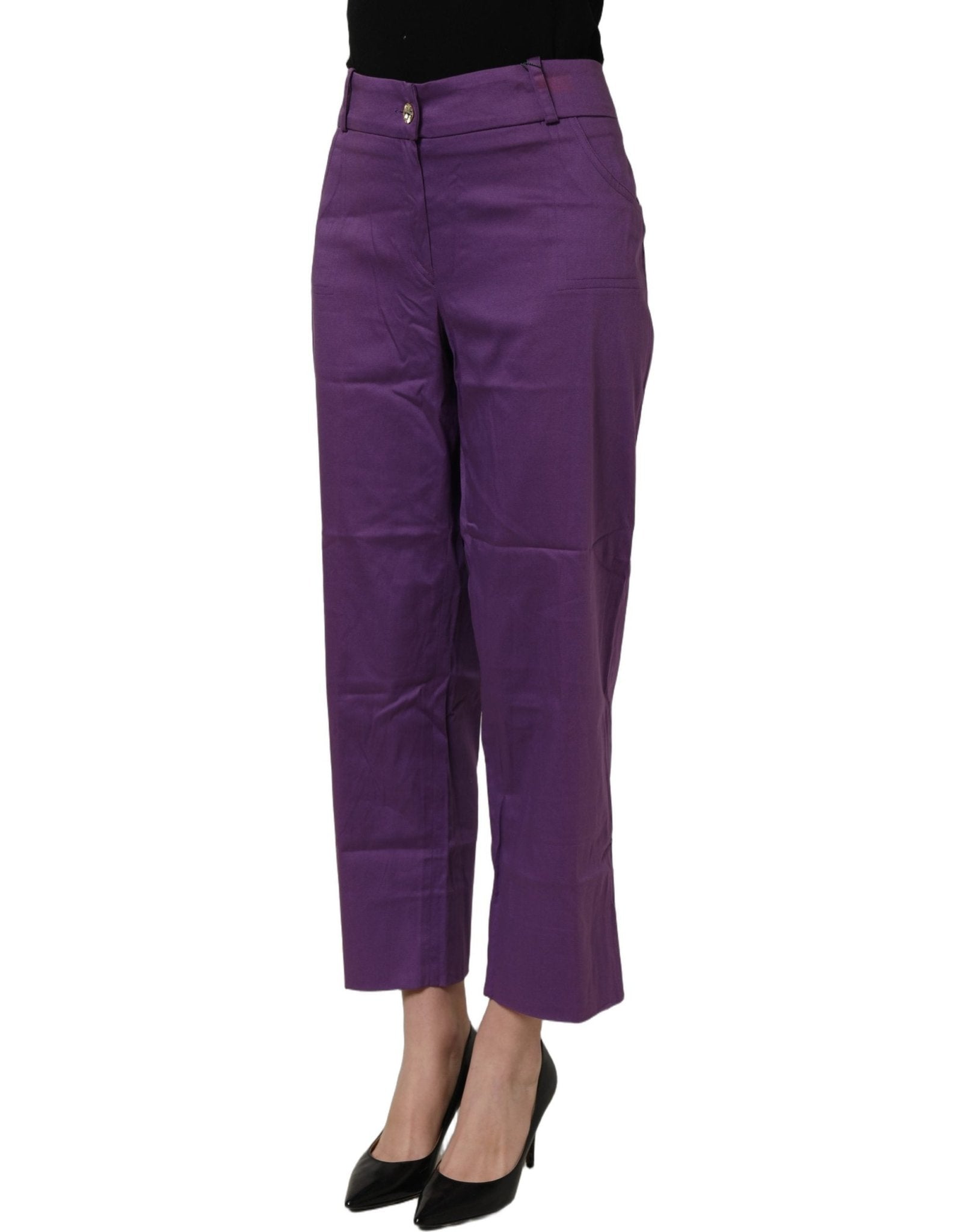 BENCIVENGA Violet Cotton Stretch High Waist Cropped Trouser Pants - RIMODA
