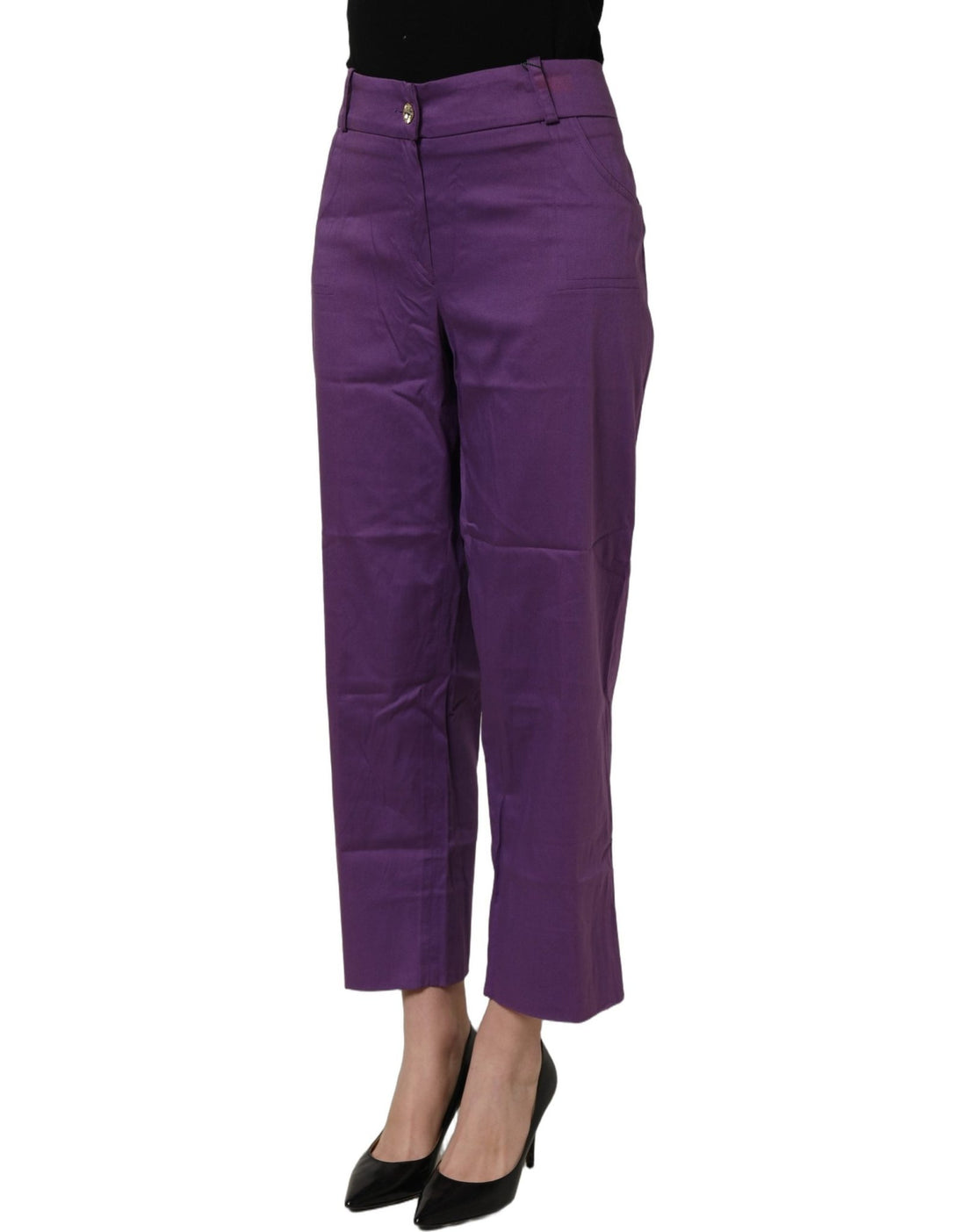 BENCIVENGA Violet Cotton Stretch High Waist Cropped Trouser Pants - RIMODA