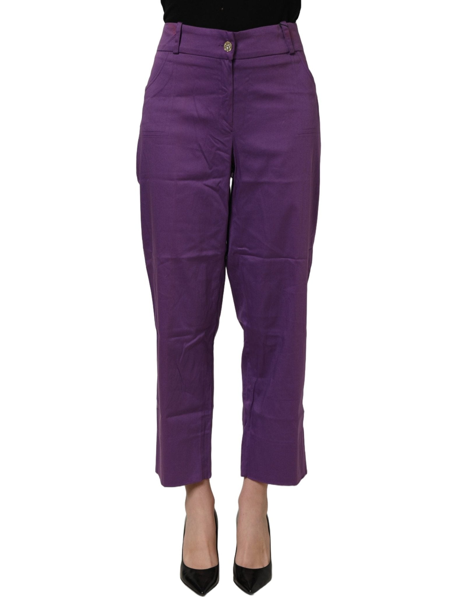 BENCIVENGA Violet Cotton Stretch High Waist Cropped Trouser Pants - RIMODA