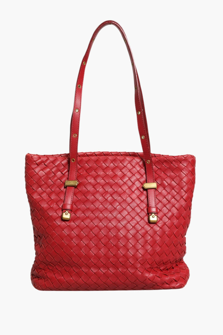 Bottega Veneta Red Intrecciato Leather Tote Bag - RIMODA