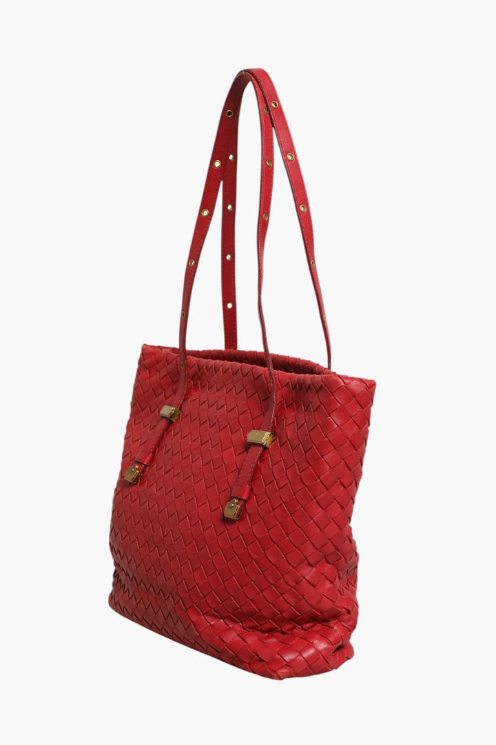 Bottega Veneta Red Intrecciato Leather Tote Bag - RIMODA