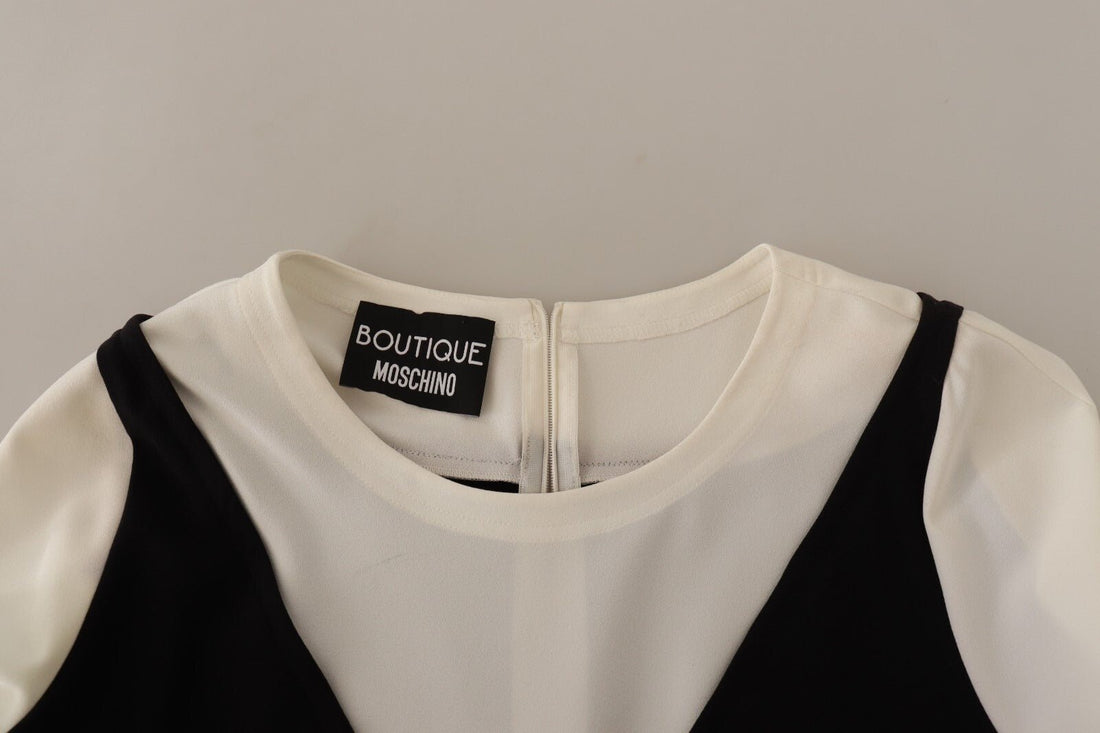 Boutique Moschino Black White Polyester Short Sleeves Top Blouse - RIMODA