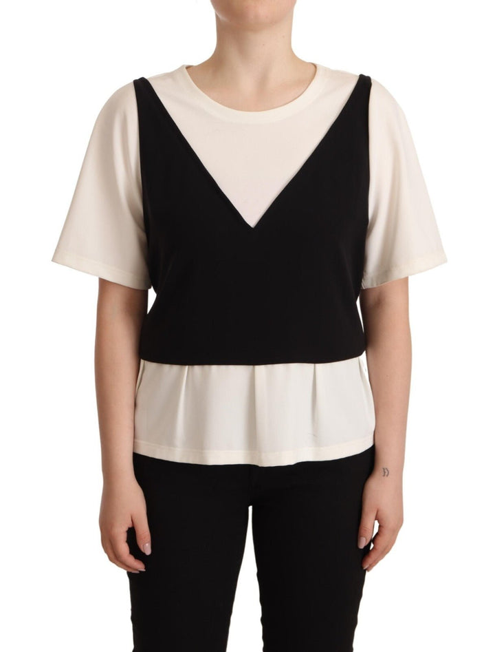 Boutique Moschino Black White Polyester Short Sleeves Top Blouse - RIMODA
