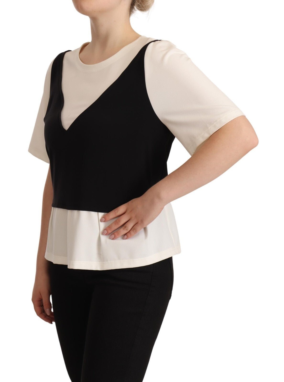 Boutique Moschino Black White Polyester Short Sleeves Top Blouse - RIMODA