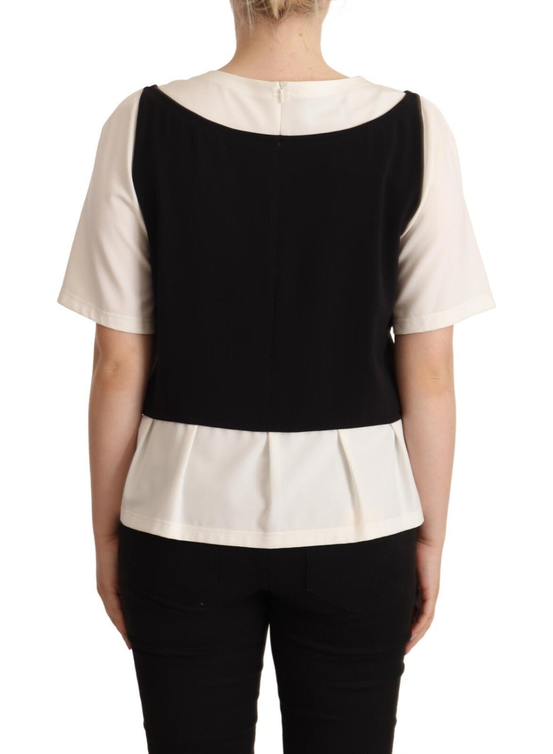 Boutique Moschino Black White Polyester Short Sleeves Top Blouse - RIMODA