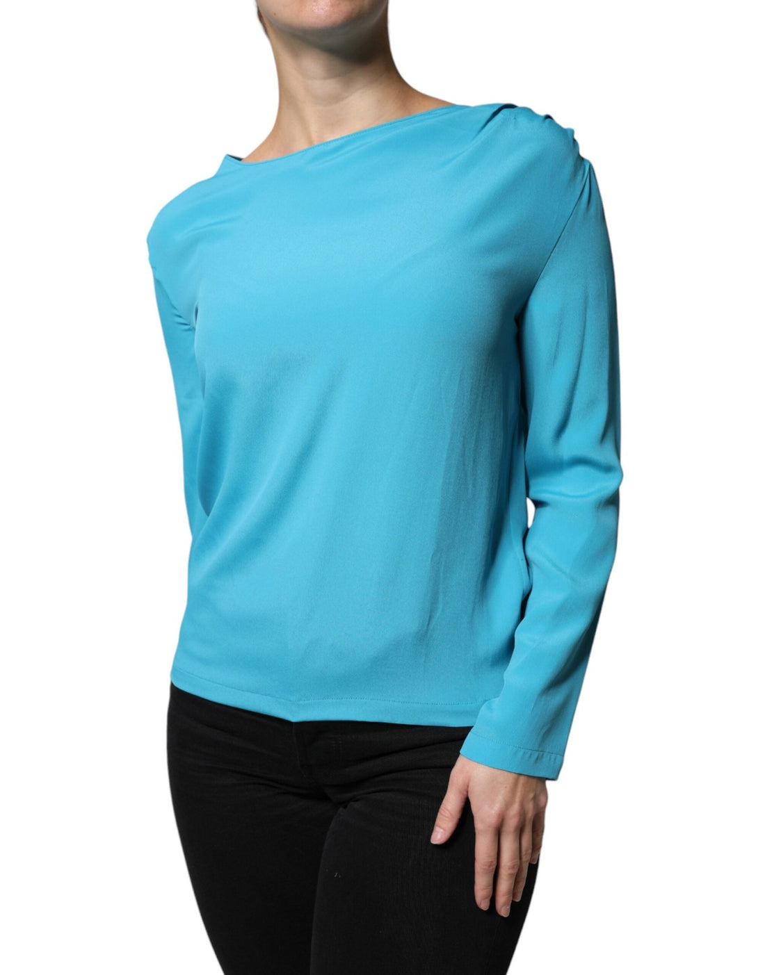 Boutique Moschino Blue Round Neckline Long Sleeves Blouse Top - RIMODA