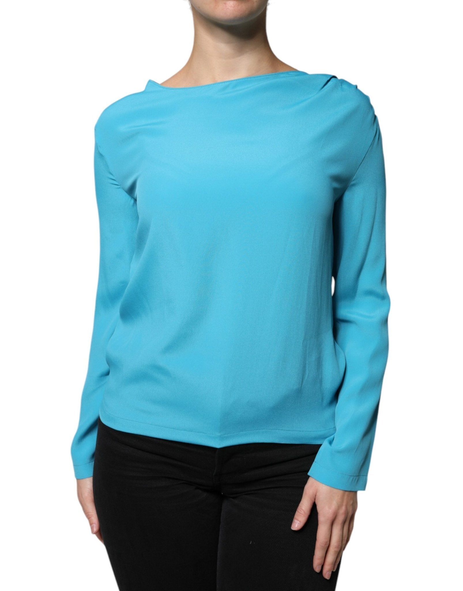 Boutique Moschino Blue Round Neckline Long Sleeves Blouse Top - RIMODA