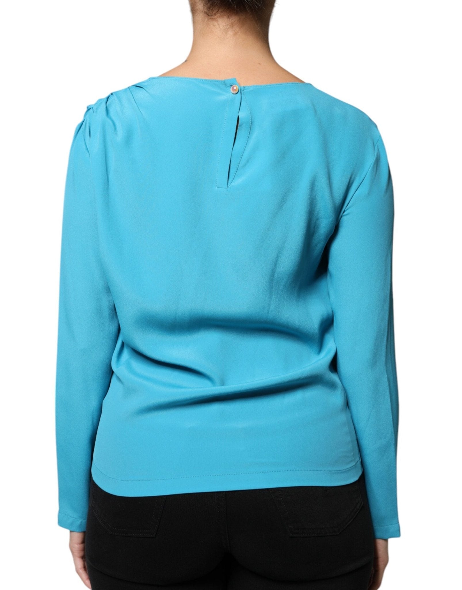 Boutique Moschino Blue Round Neckline Long Sleeves Blouse Top - RIMODA