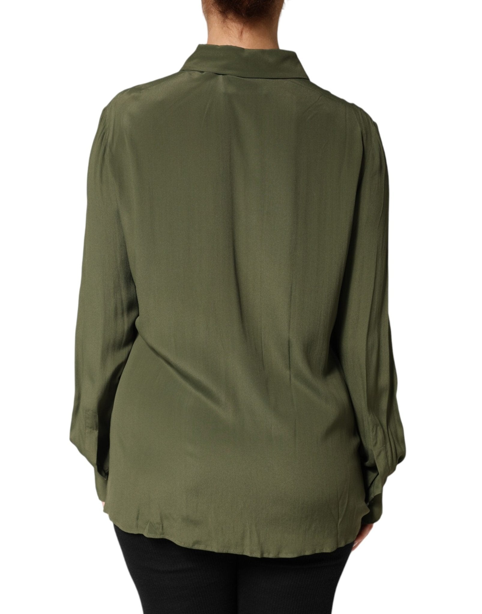 Boutique Moschino Top Green Acetate Collared Long Sleeves Floral Top - RIMODA