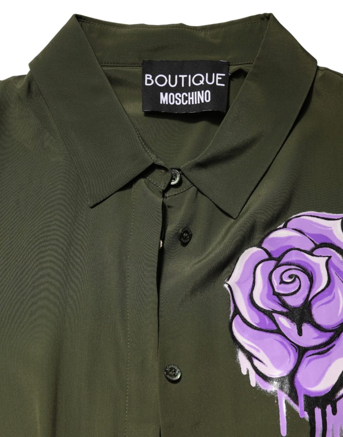 Boutique Moschino Top Green Acetate Collared Long Sleeves Floral Top - RIMODA