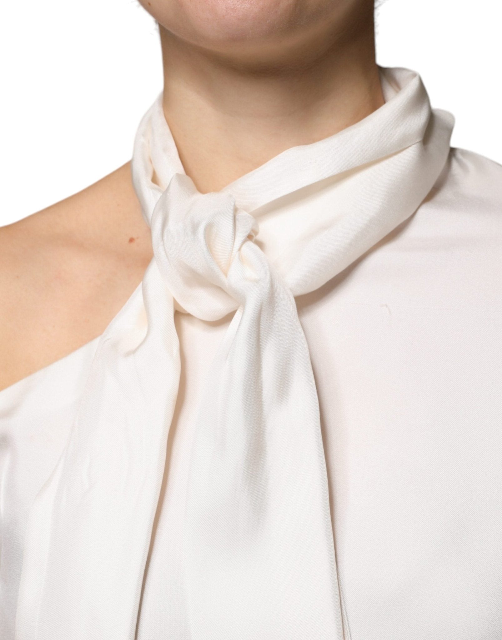 Brunello Cucinelli Beige Silk Ascot Collared Long Sleeves Top - RIMODA