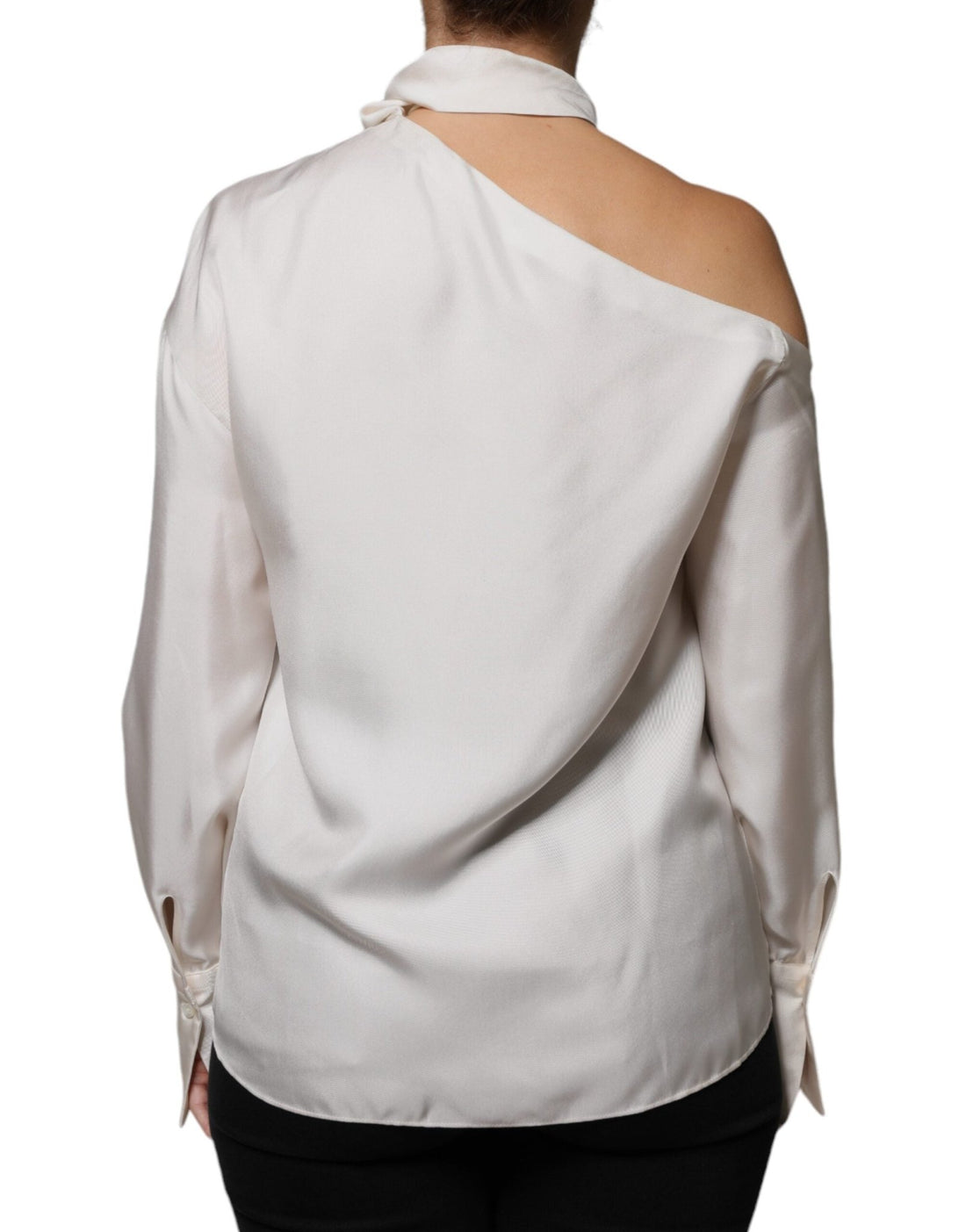 Brunello Cucinelli Beige Silk Ascot Collared Long Sleeves Top - RIMODA