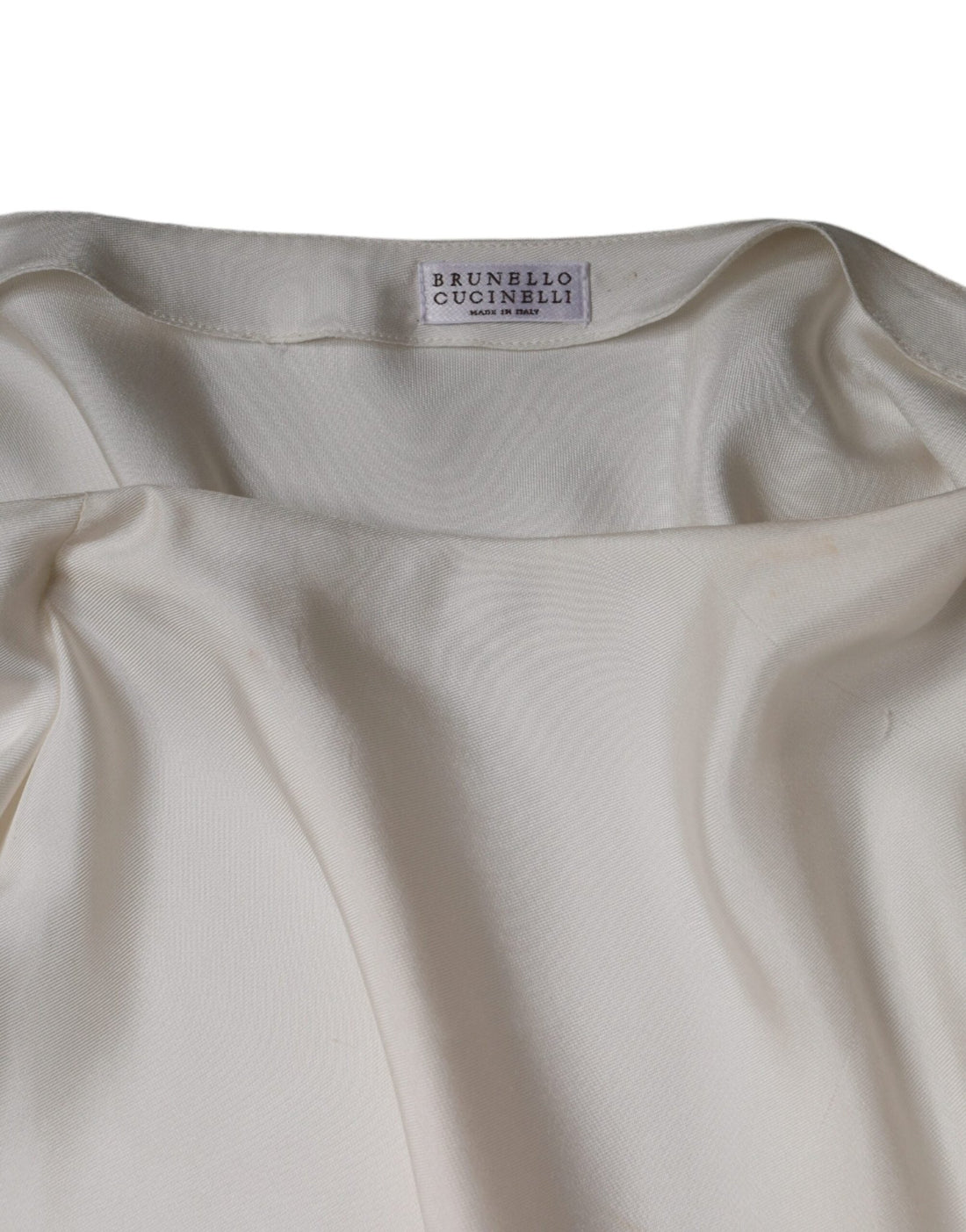 Brunello Cucinelli Beige Silk Ascot Collared Long Sleeves Top - RIMODA