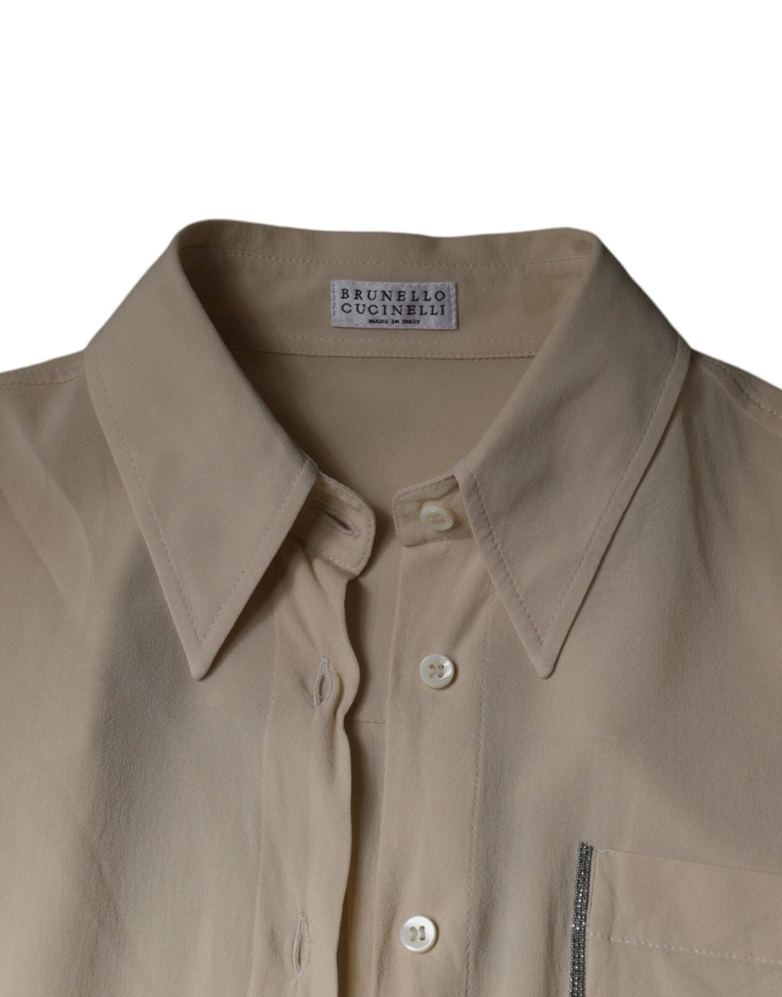 Brunello Cucinelli Beige Silk Blend Collared Button Down Top - RIMODA
