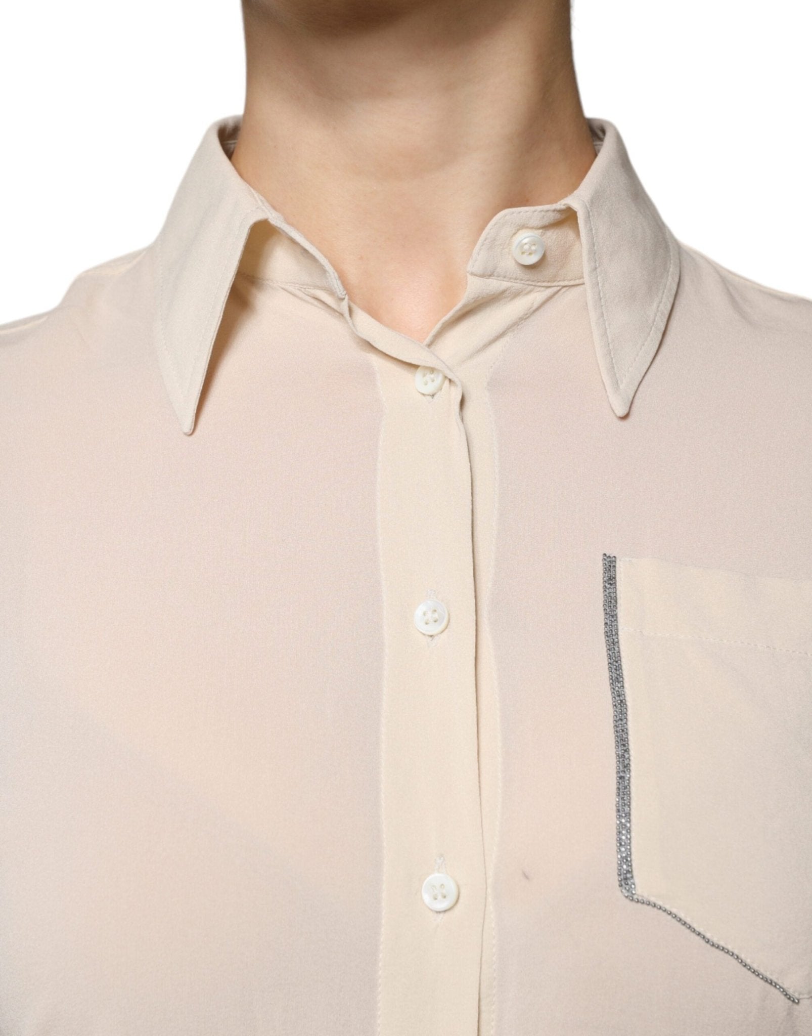 Brunello Cucinelli Beige Silk Blend Collared Button Down Top - RIMODA