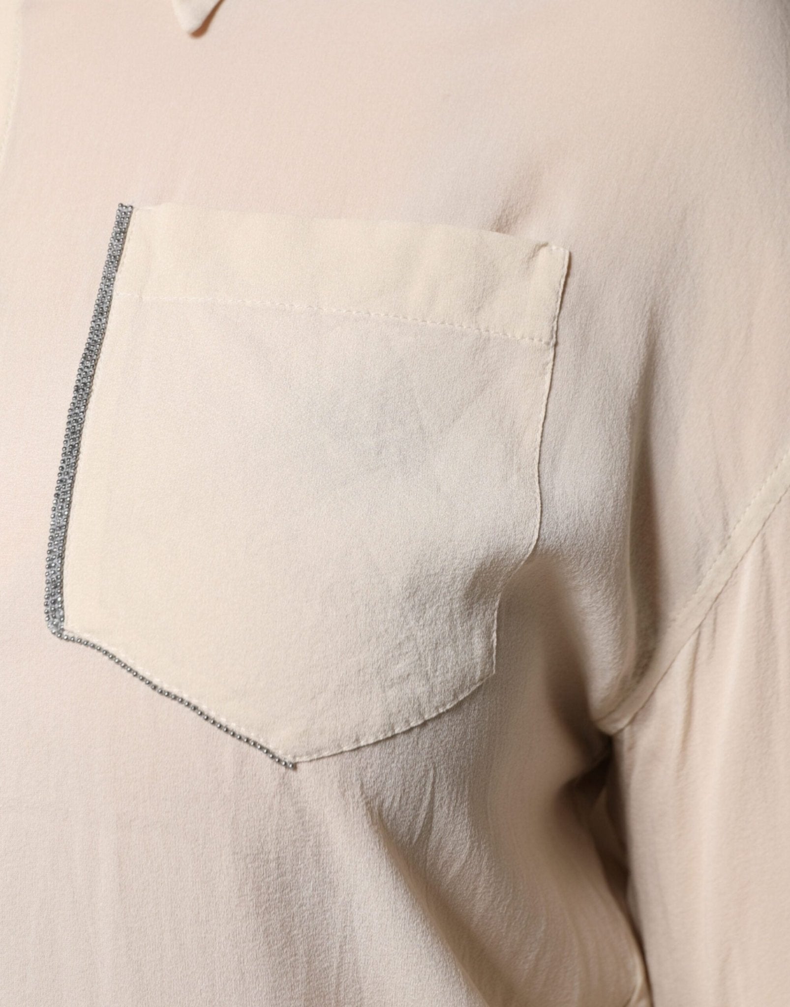Brunello Cucinelli Beige Silk Blend Collared Button Down Top - RIMODA
